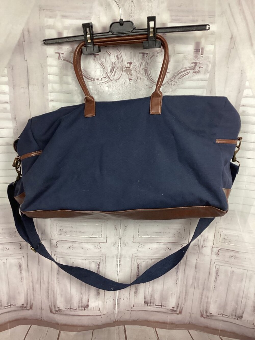Ralph Lauren Navy Canvas Duffel with Brown Faux Leather Trim - Picture 6 of 16